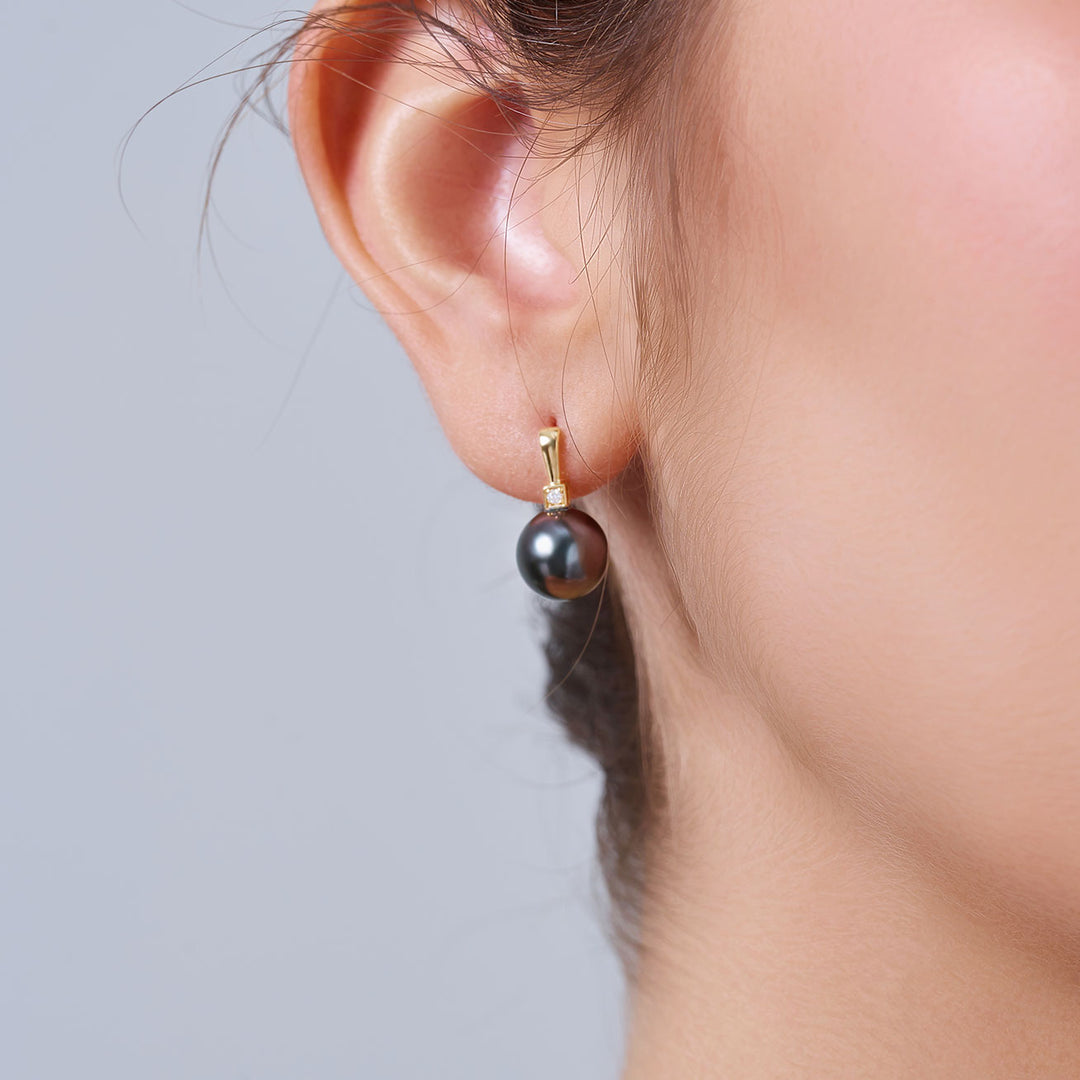 18K纯金钻石大溪地珍珠耳环 KE00296