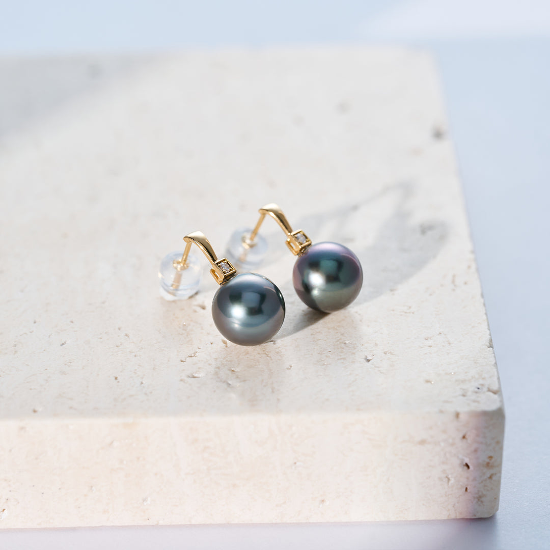 أقراط لؤلؤة تاهيتي الماسية من الذهب الخالص عيار 18 قيراط KE00296