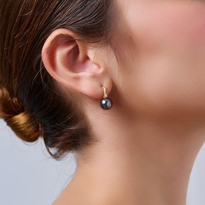 18K纯金钻石大溪地珍珠耳环 KE00296