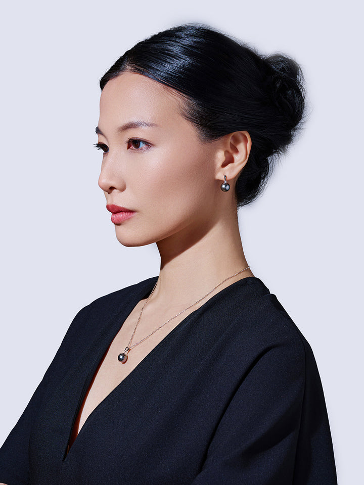 18K Massivgold Diamant Tahiti-Perlen Ohrringe KE00297