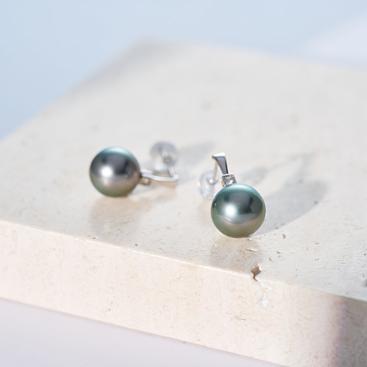 Orecchini con perla tahitiana, diamante e oro massiccio 18K KE00297