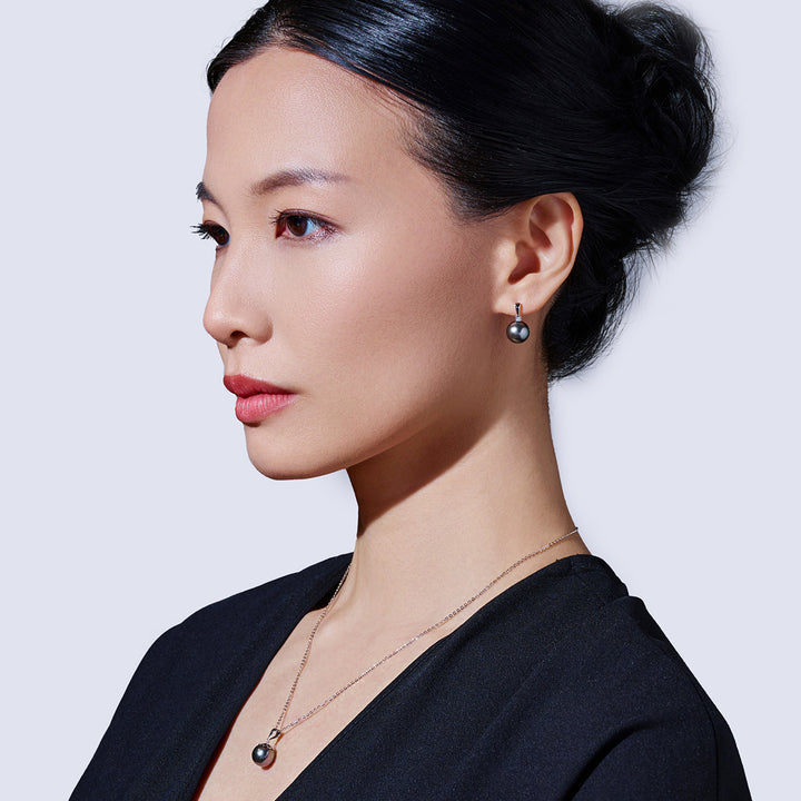 18K 純金鑽石大溪地珍珠耳環 KE00297