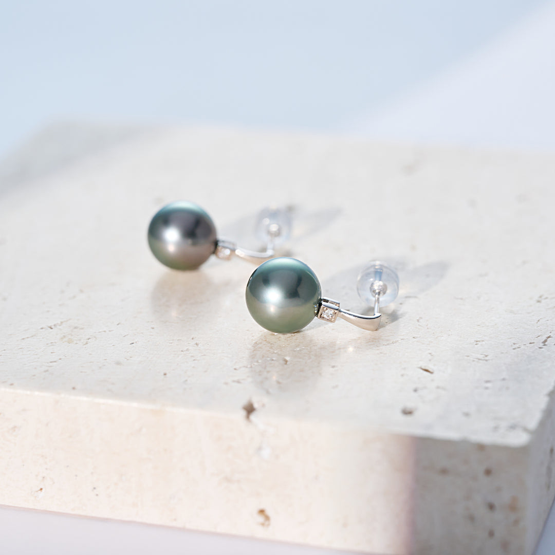 Orecchini con perla tahitiana, diamante e oro massiccio 18K KE00297