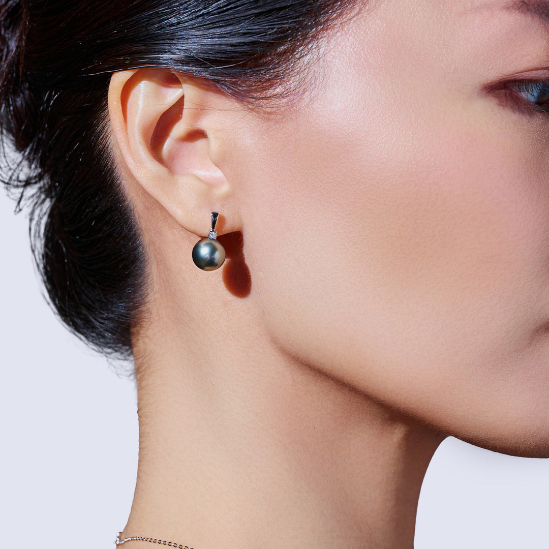 18K 純金鑽石大溪地珍珠耳環 KE00297