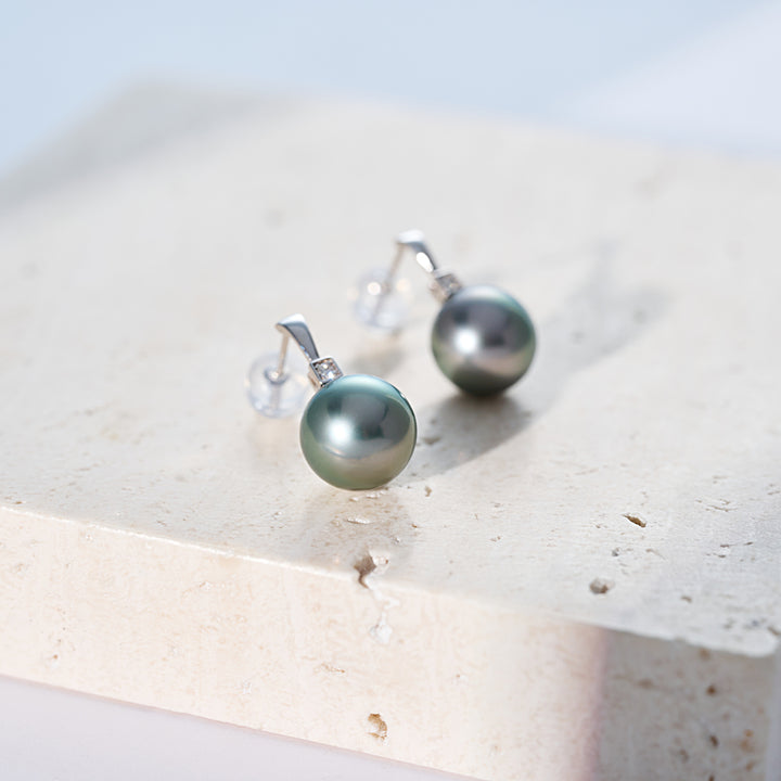 Orecchini con perla tahitiana, diamante e oro massiccio 18K KE00297