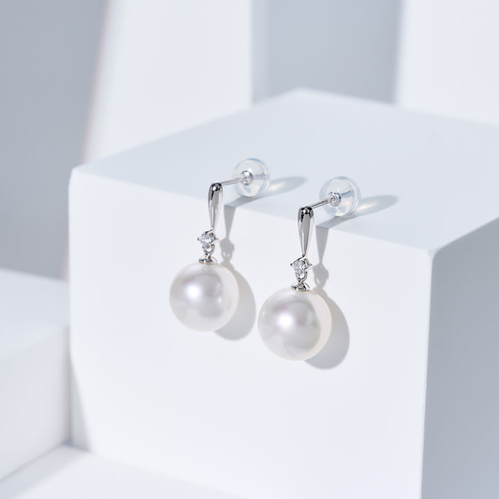 Pendiente de perla blanca australiana de oro macizo 18k KE00302