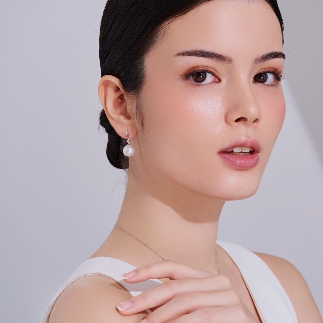 18k纯金澳大利亚白珍珠耳环 KE00302