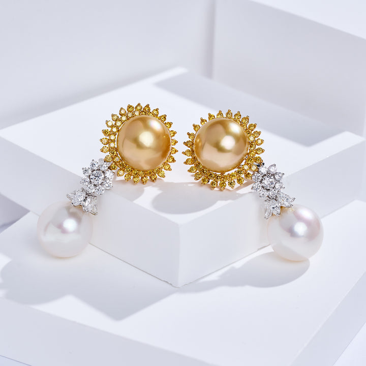 Orecchini con Perla del Mare del Sud e Diamanti in Oro 18K KE00308