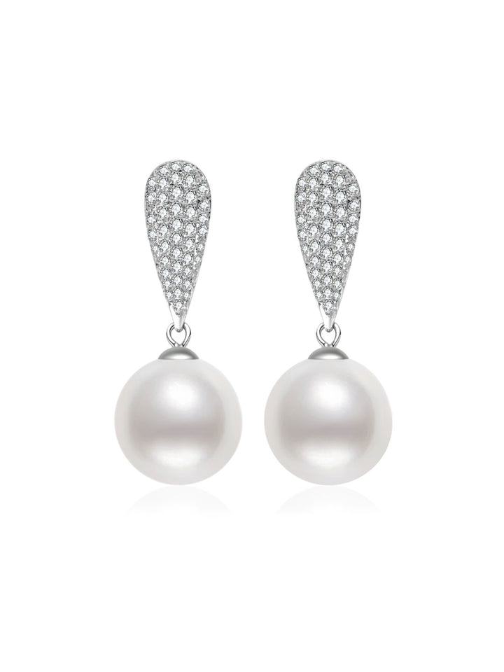 Pendiente de perla blanca australiana de oro macizo de 18K de primera calidad KE00314