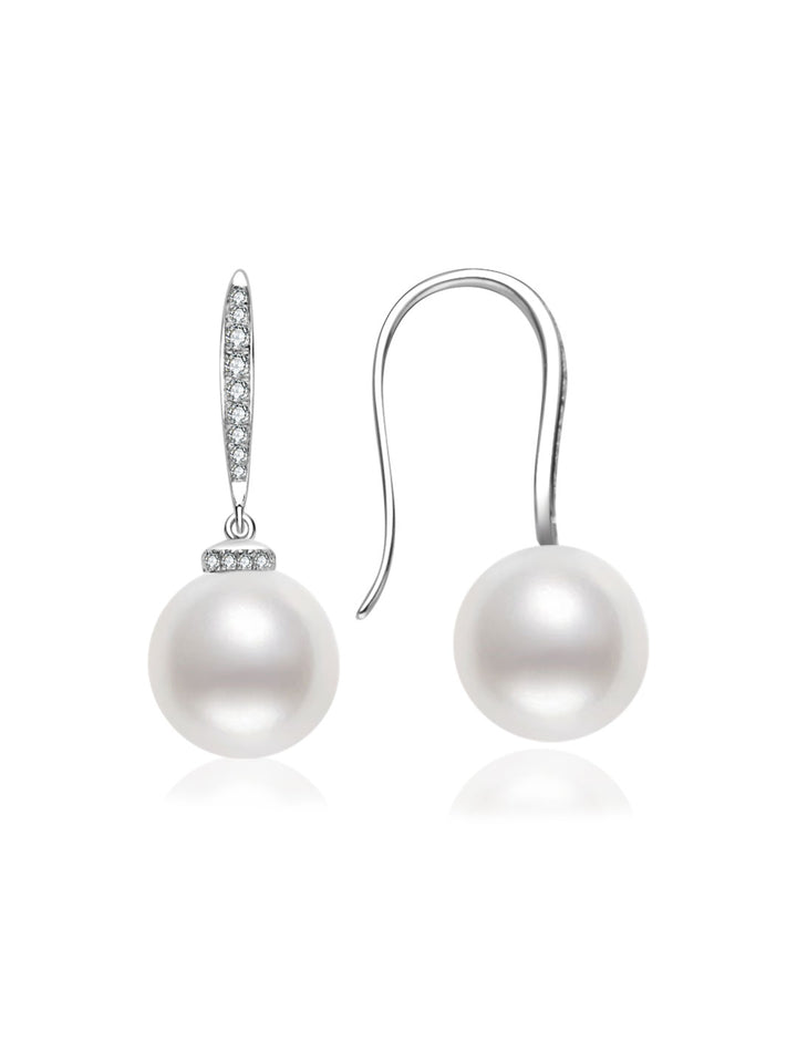 Pendientes de perla blanca australiana de oro de 18k de primera calidad KE00315