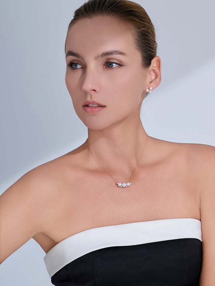 Halskette mit Akoya-Perlen aus 18 Karat Gold, hoher Glanz KN00410