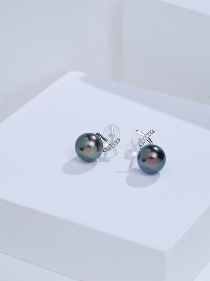 Top Grade 18K Solid Gold Tahitian Pearl Earrings KE00318 | X Collection