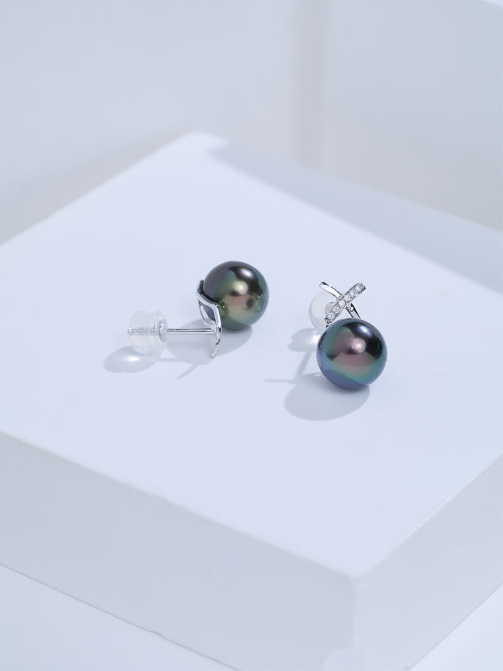 Top Grade 18K Solid Gold Tahitian Pearl Earrings KE00318 | X Collection