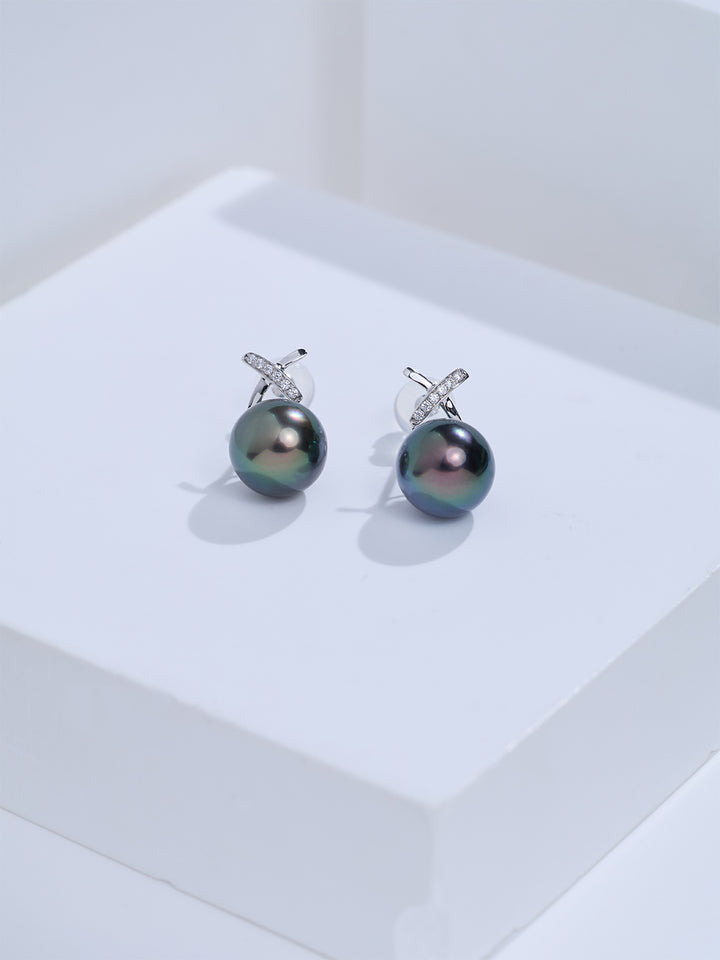 Top Grade 18K Solid Gold Tahitian Pearl Earrings KE00318 | X Collection