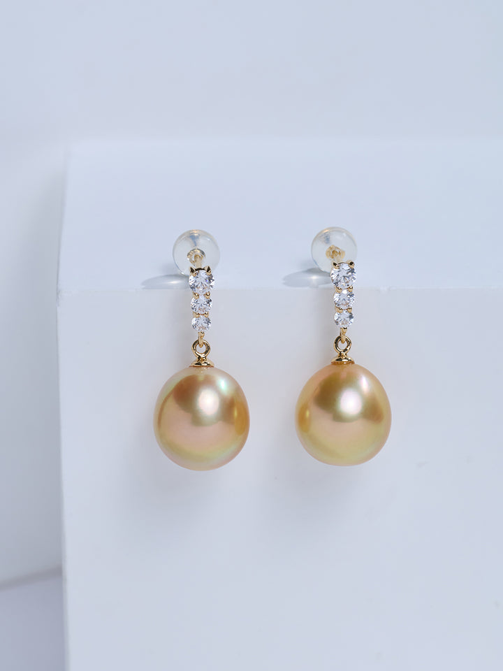 Top Grade 18K Solid Gold﻿ South Sea Golden Pearl Stud Earrings KE00320