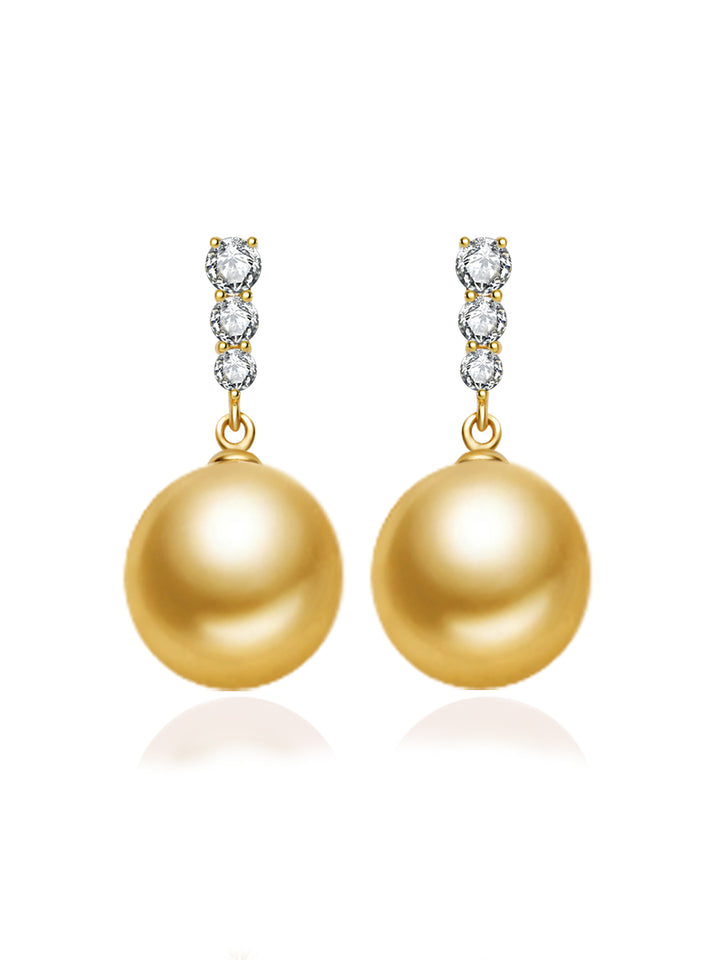 Pendientes de perlas doradas del mar del Sur de oro macizo de 18K de primera calidad KE00320