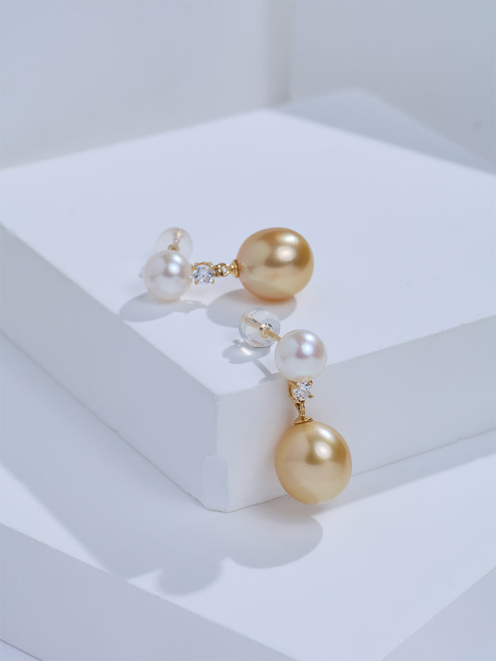 Top Grade 18K Solid Gold﻿ South Sea Golden and Akoya White Pearl Earrings KE00330 | HARMONY