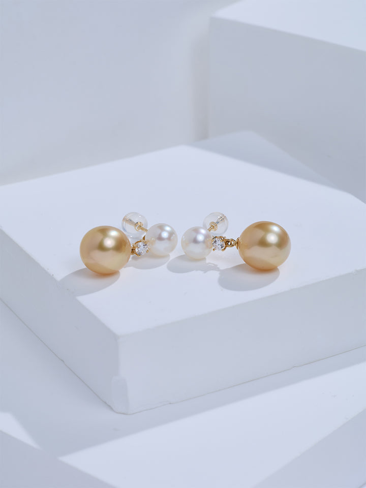 Top Grade 18K Solid Gold﻿ South Sea Golden and Akoya White Pearl Earrings KE00330 | HARMONY