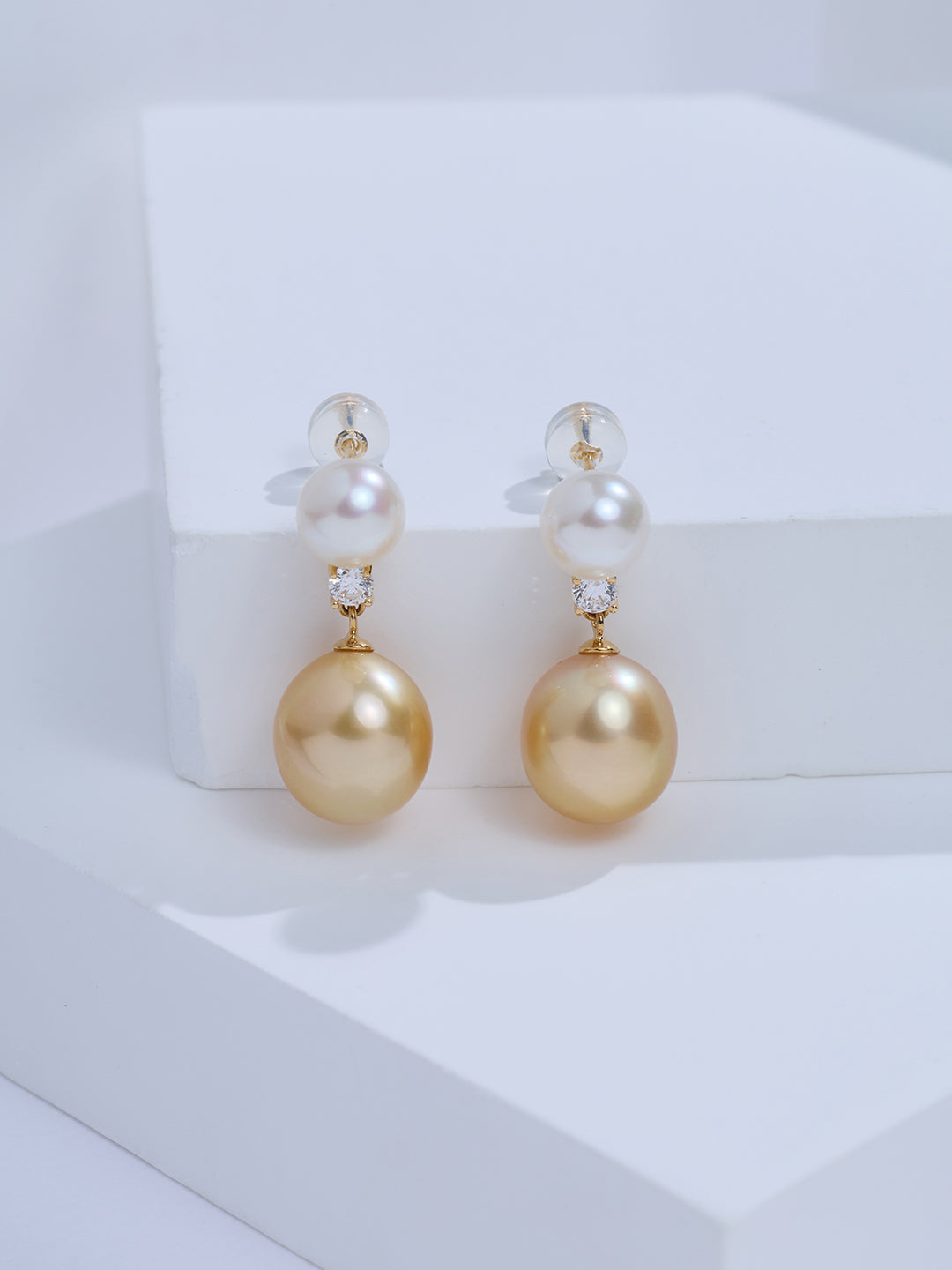 Top Grade 18K Solid Gold﻿ South Sea Golden and Akoya White Pearl Earrings KE00330 | HARMONY