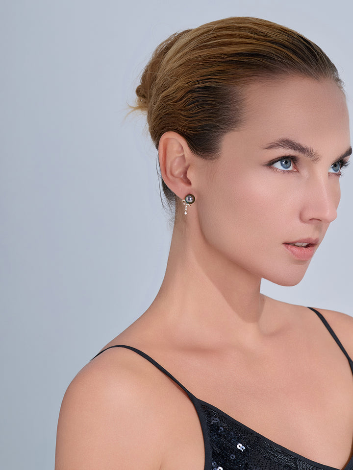 Top Grade 18K Gold Tahitian Pearl Earrings KE00332