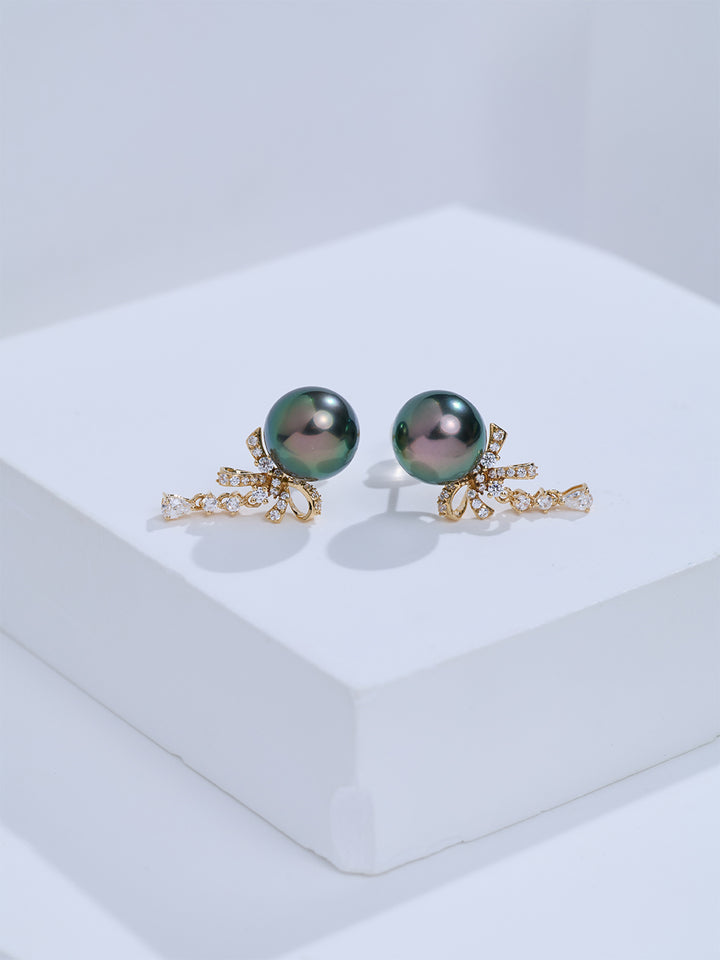 Top Grade 18K Gold Tahitian Pearl Earrings KE00332