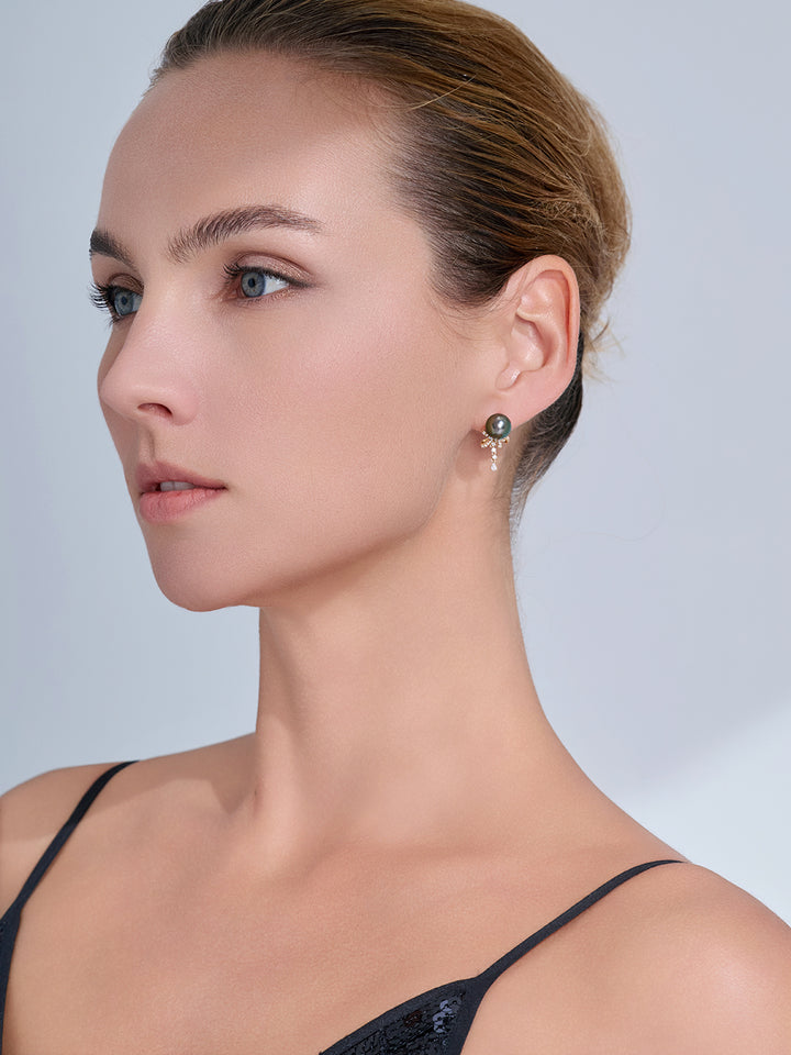 Top Grade 18K Gold Tahitian Pearl Earrings KE00332