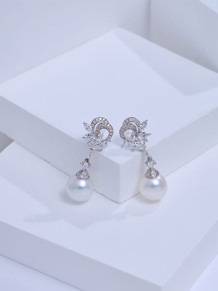 Top Grade 18k Solid Gold Australian White Pearl Earring KE00338
