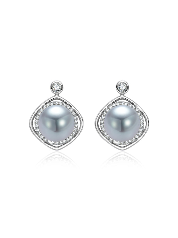 Boucles d’oreilles en or massif 18K avec perles d’Akoya bleu argenté de qualité supérieure KE00354
