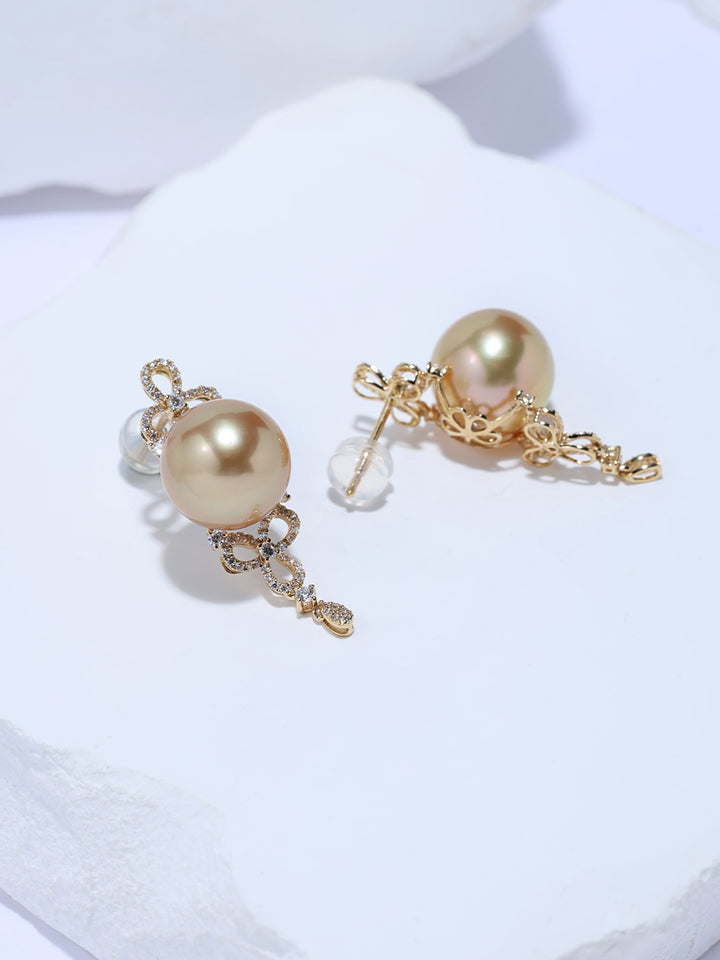 Pendientes de perlas doradas de los Mares del Sur de oro macizo de 18K y brillo excepcional KE00356