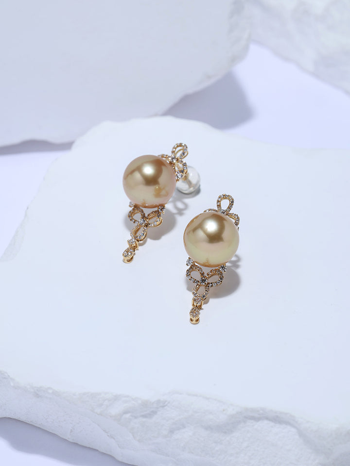 Pendientes de perlas doradas de los Mares del Sur de oro macizo de 18K y brillo excepcional KE00356