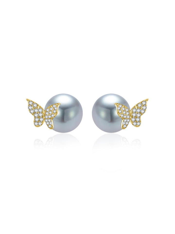 Boucles d’oreilles en or massif 18K avec perle d’Akoya bleu argenté à l’éclat supérieur KE00358
