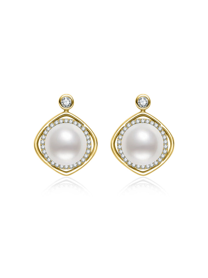 Pendientes de perlas Akoya de oro macizo de 18K de primera calidad KE00360