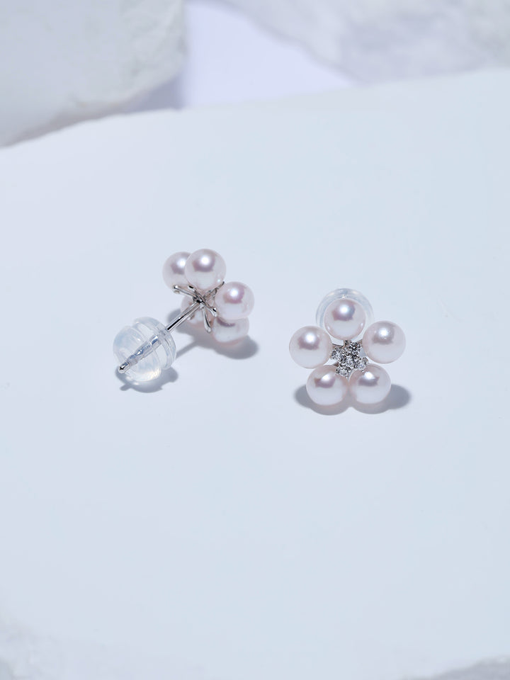 Pendientes de perlas Akoya de oro macizo de 18K de primera calidad KE00361