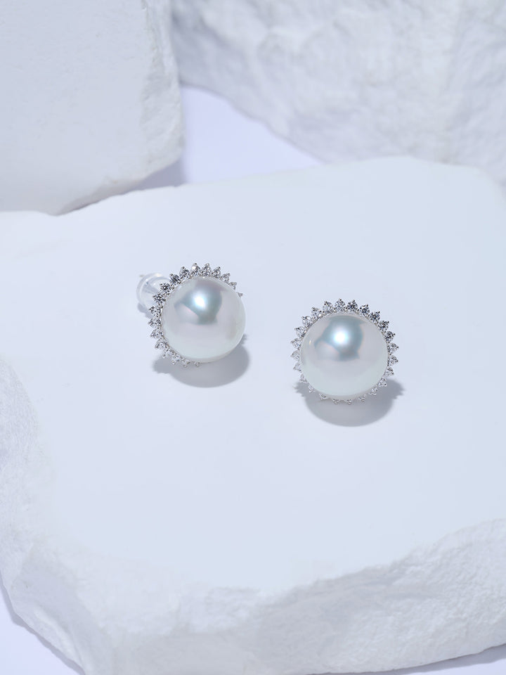 Anting-anting Mutiara Putih Australia Emas Padu 18k Berkilau Tinggi KE00363