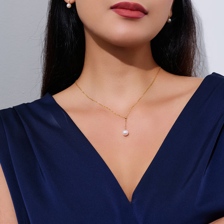 Elegant Freshwater Pearl 18K Solid Gold﻿ Necklace KN00008