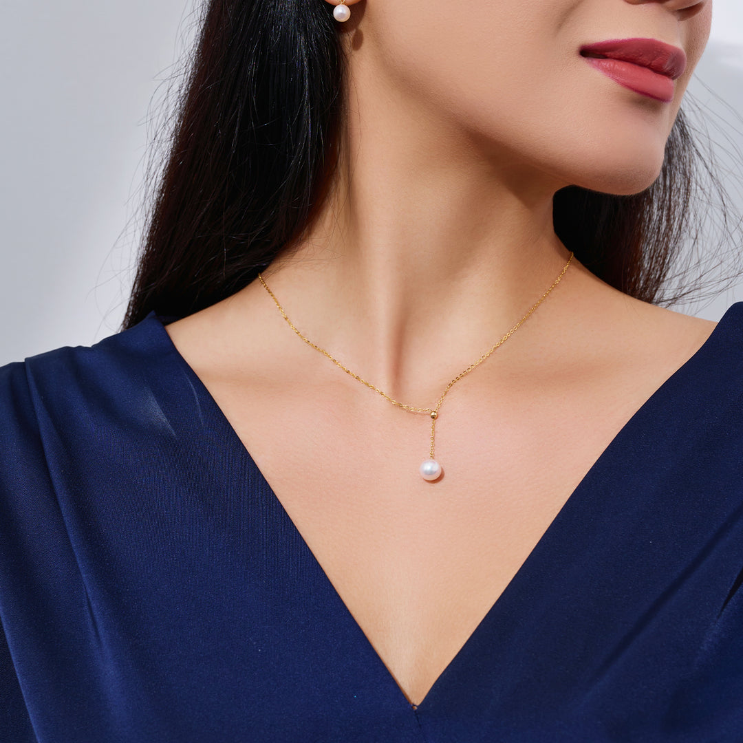 Elegant Edison Pearl 18k Solid Gold Necklace KN00009 - PEARLY LUSTRE