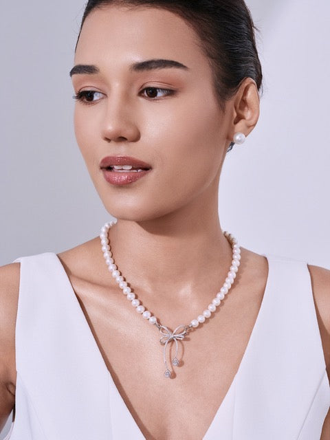 Collier et broche de perles d'eau douce en or 18 carats KN00019 | RUBAN
