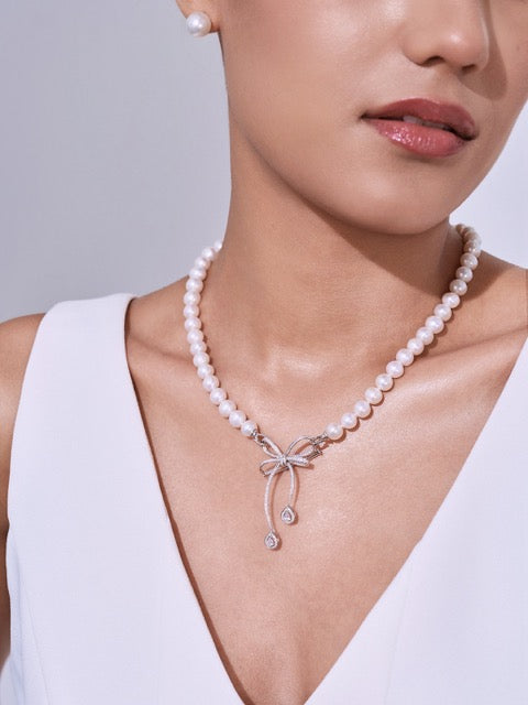 Collier et broche de perles d'eau douce en or 18 carats KN00019 | RUBAN