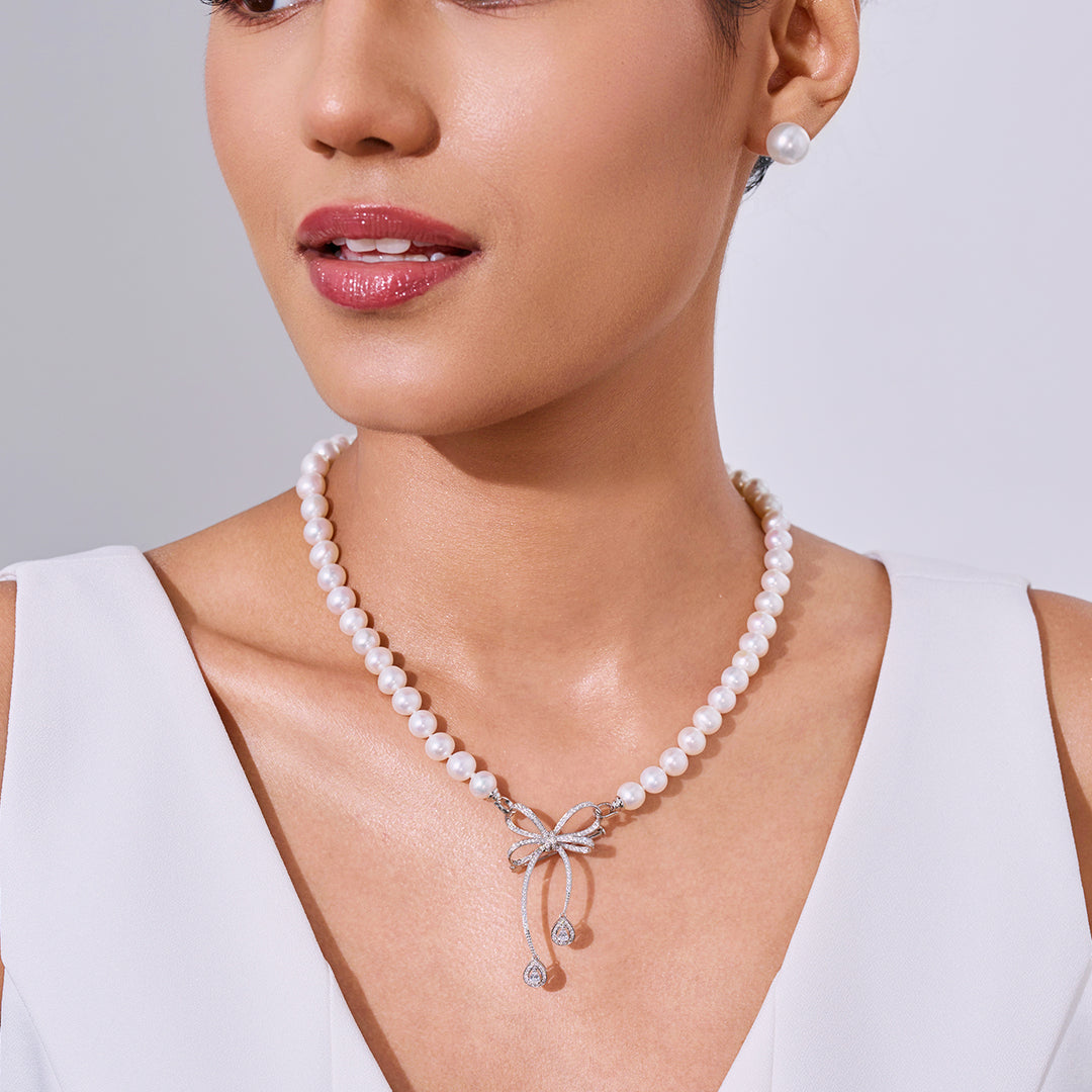 18K金淡水珍珠項鍊與胸針 KN00019 | RIBBON