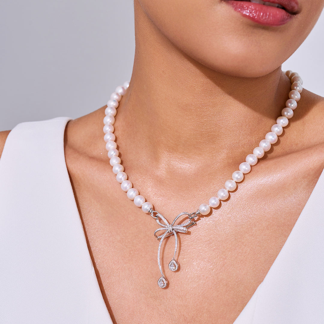 18K金淡水珍珠項鍊與胸針 KN00019 | RIBBON