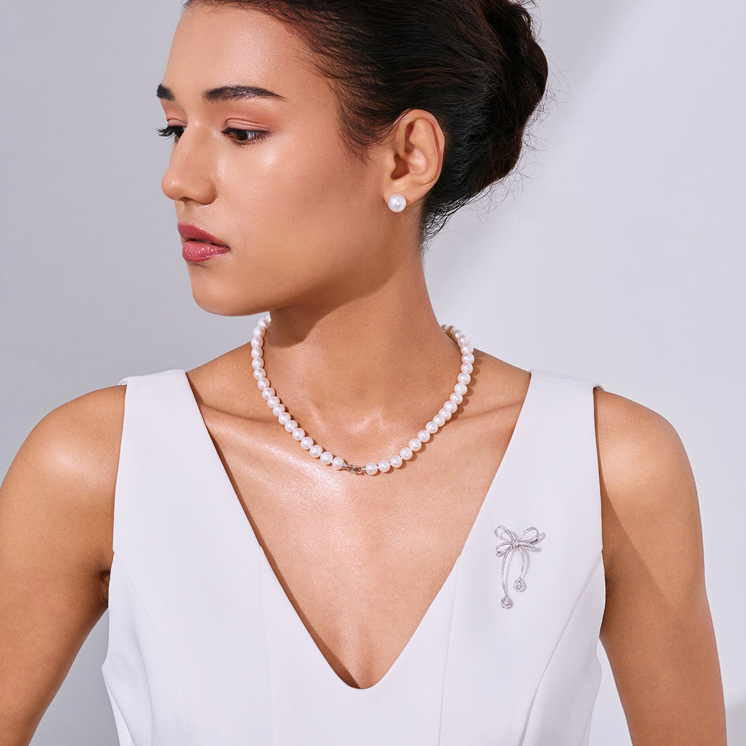 18K金淡水珍珠項鍊與胸針 KN00019 | RIBBON