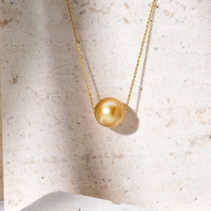 18K Solid Gold Golden South Sea Pearl Necklace KN00029