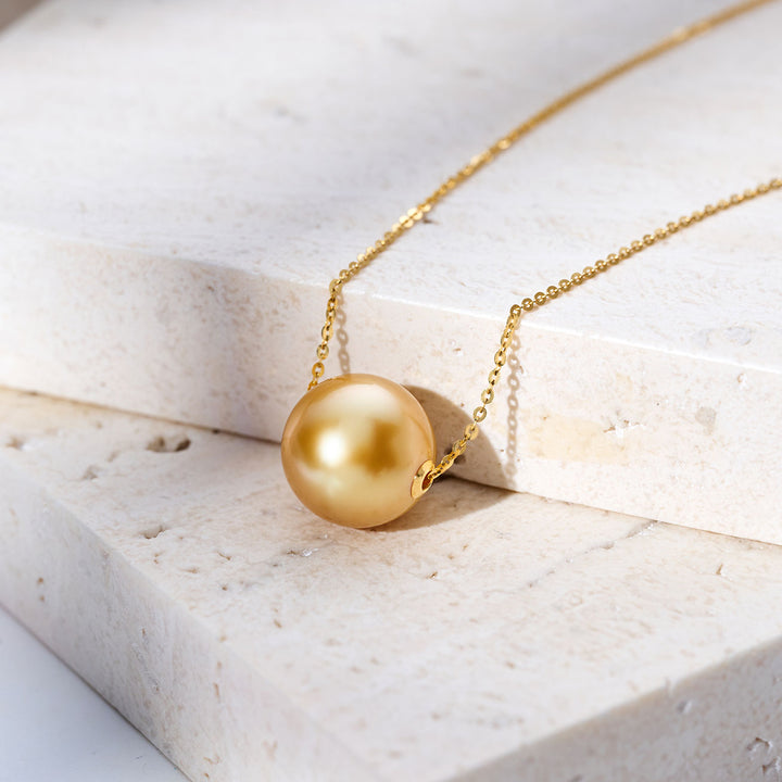 18K Solid Gold Golden South Sea Pearl Necklace KN00029