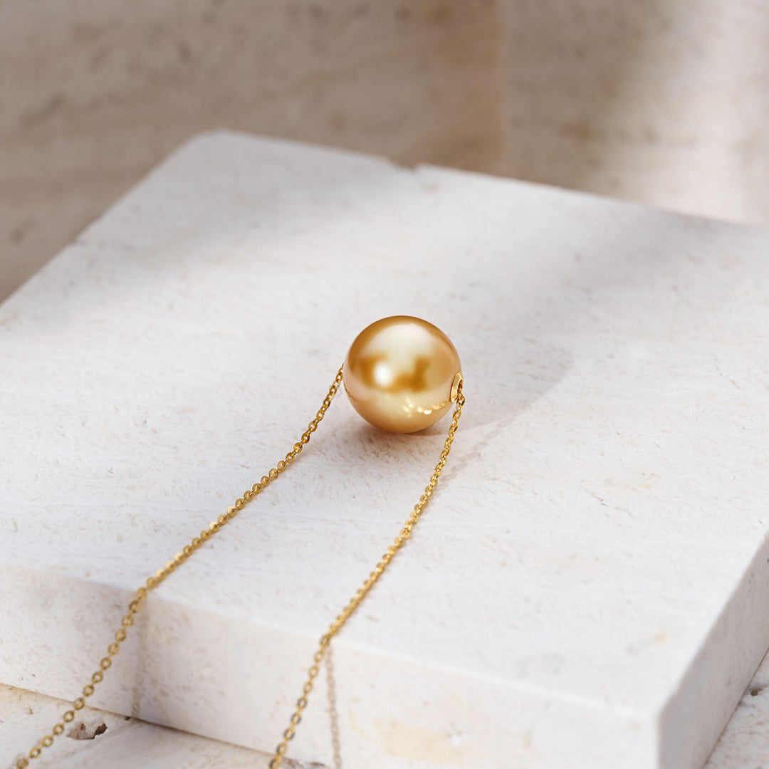 18K Solid Gold Golden South Sea Pearl Necklace KN00029