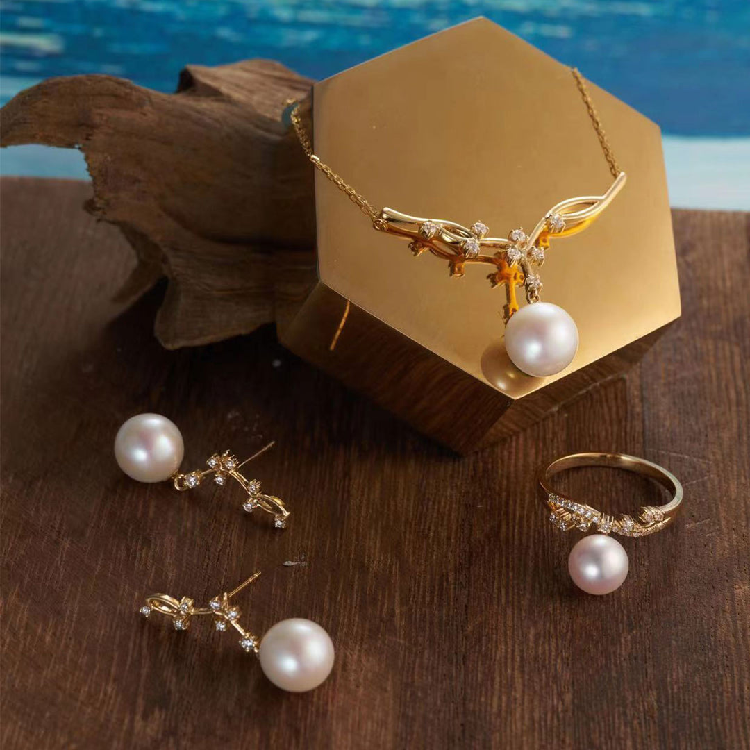 18K Freshwater Pearl Jewelry Set KS00010 | STARRY - PEARLY LUSTRE