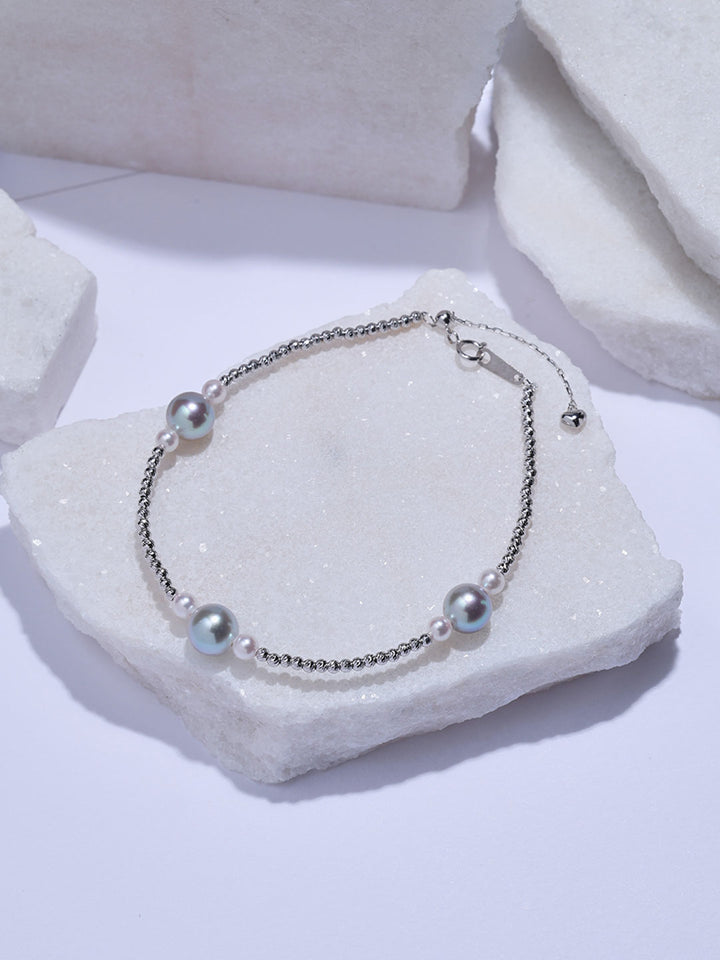 Top Lustre 18K Silver Blue Akoya Pearl Bracelet KB00090| HARMONY