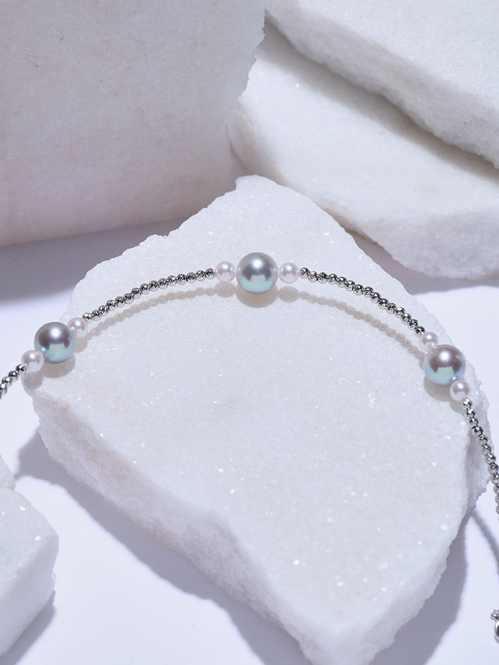 Top Lustre 18K Silver Blue Akoya Pearl Bracelet KB00090| HARMONY
