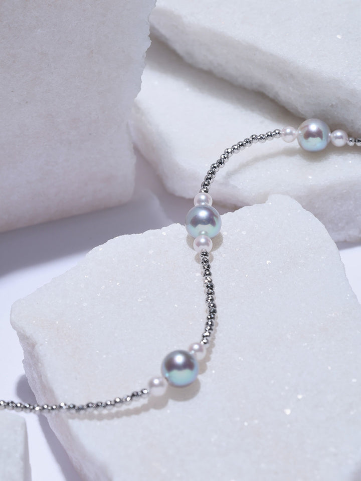 Top Lustre 18K Silver Blue Akoya Pearl Bracelet KB00090| HARMONY