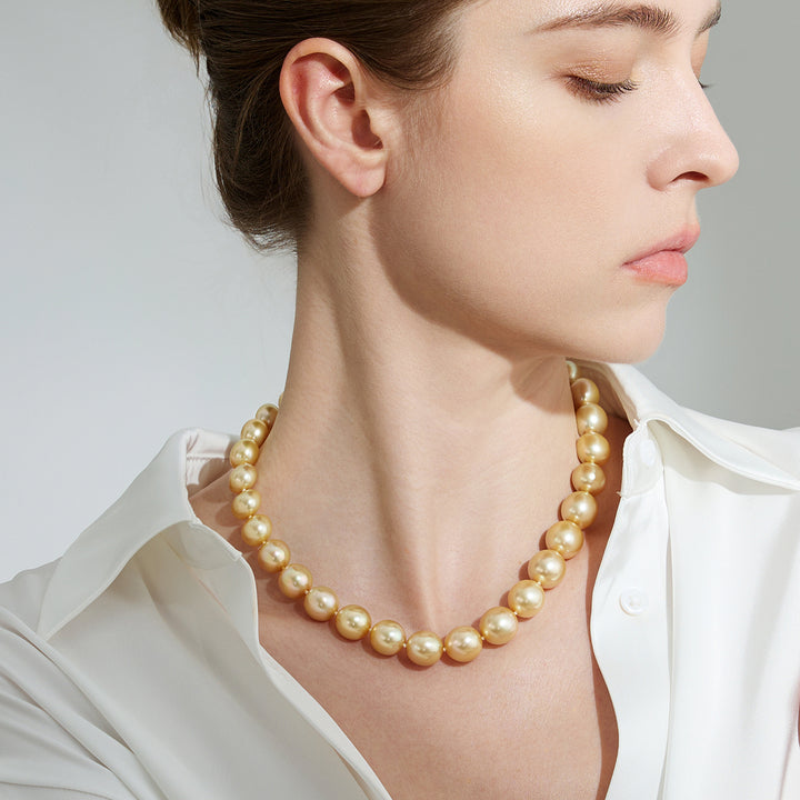 Collana di perle dorate 18 carati Aurora Luna Arcobaleno dei Mari del Sud KN00214