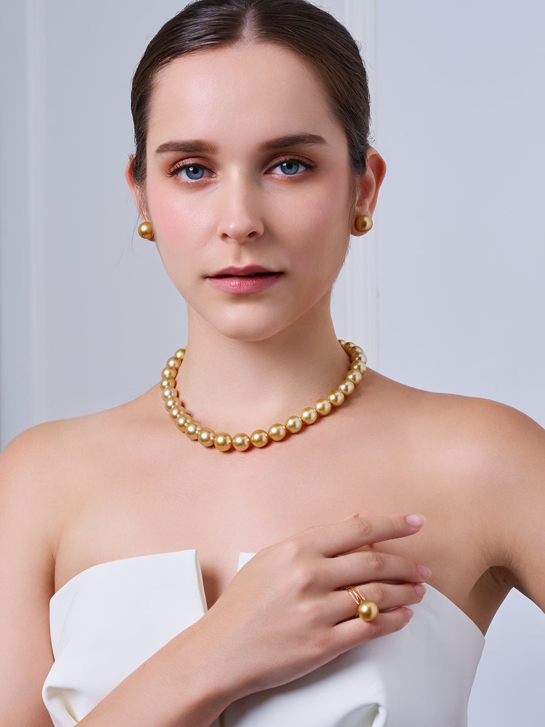 18K Solid Gold South sea Golden Pearl Ring KR00090